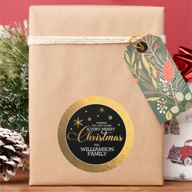 Gold Foil Frohe Weihnachten Runder Aufkleber (Feiertag)