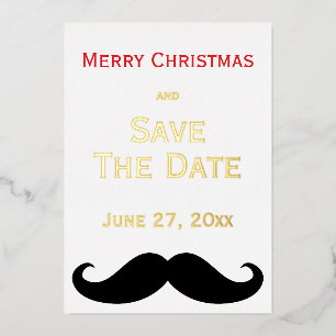 Gold Foil Frohe Weihnachten Save the Date Mustache Folieneinladung
