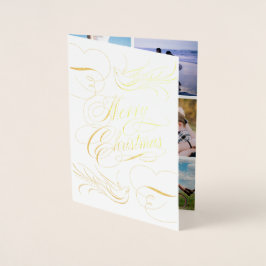 Gold Foil Frohe Weihnachtskalligrafie Doves Foto Folienkarte