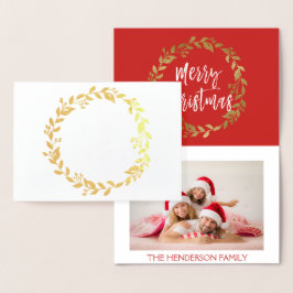 Gold Foil Frohe Weihnachtswraath Foto Card Folienkarte