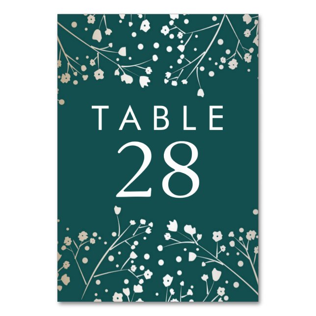 Gold Foil Gipskraut Aquamarin Hochzeiten Tischnumm Tischnummer (Vorderseite)
