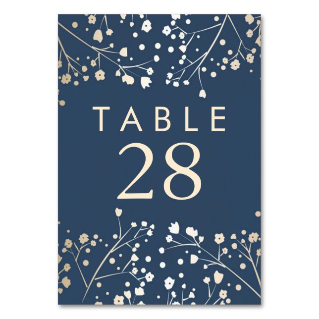Gold Foil Gipskraut Navy Hochzeitsfeiern Tischnumm Tischnummer (Vorderseite)