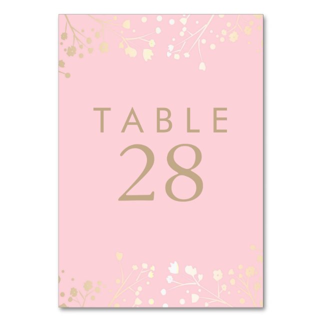 Gold Foil Gipskraut Rosa Hochzeitsstipps Tischnumm Tischnummer (Vorderseite)
