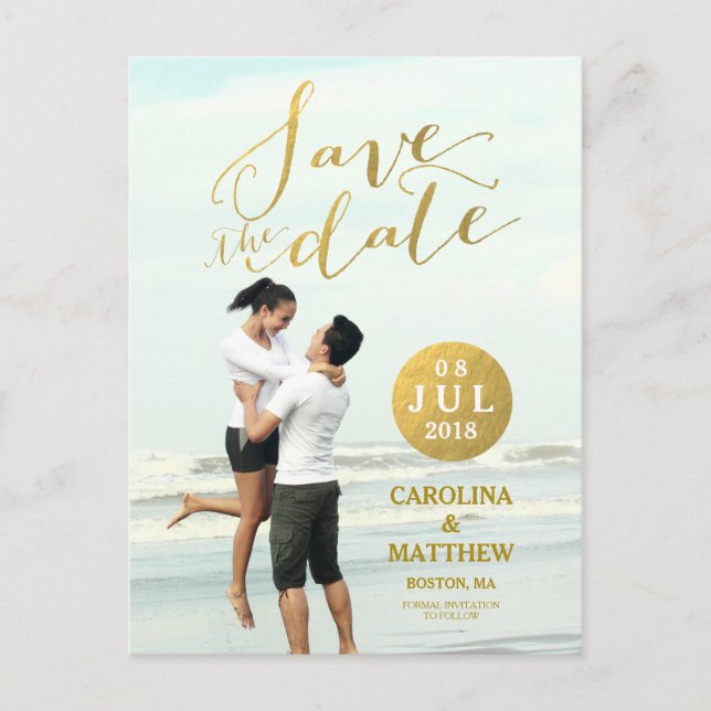 Gold Foil Glamour | Foto Save the Date Postkarte (Vorderseite)