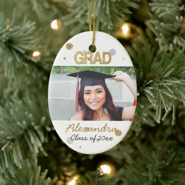 Gold Foil Glitter Confetti Graduation Photo Keramik Ornament (Baum)