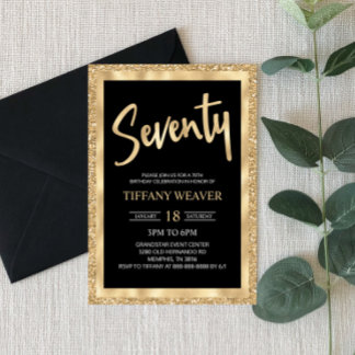 Gold Foil Glitzer 70. Geburtstag Einladung