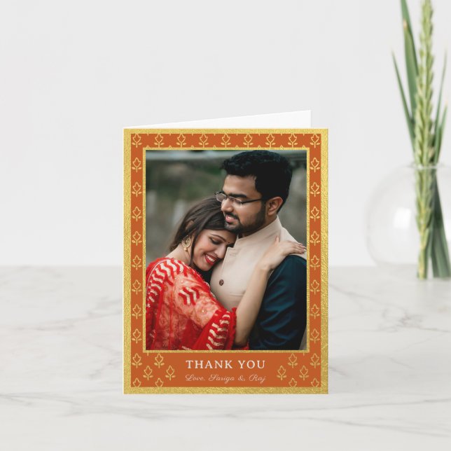 Gold Foil Glitzer Blume Hochzeit Foto geflochten Dankeskarte (Vorderseite)