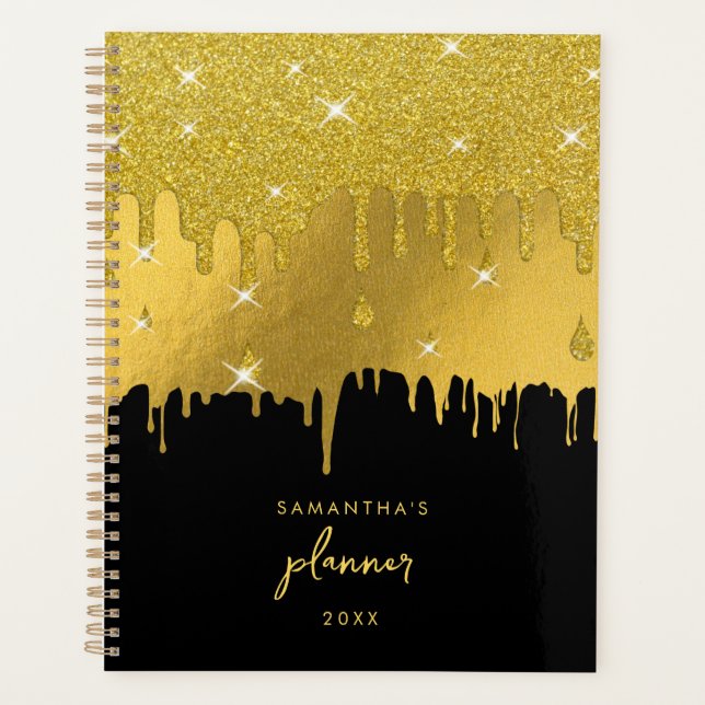 Gold Foil & Gold Glitzer Tropfen Script Planer (Vorderseite)