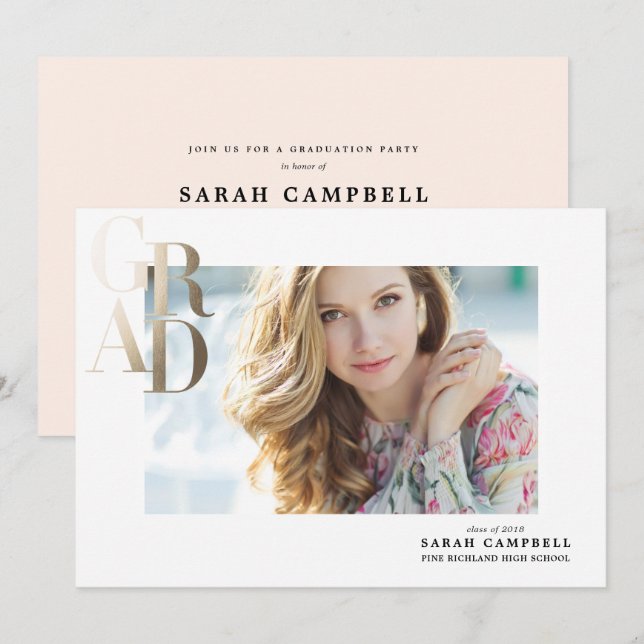 Gold Foil GRAD Abschluss Card Einladung (Vorne/Hinten)