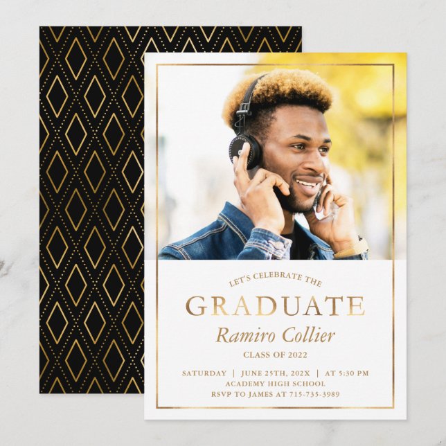 Gold Foil Graduate Photo Faire-part (Devant / Derrière)
