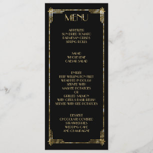 Gold Foil Great Gatsby Art Déco Menu Mariage Noir