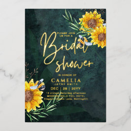 GOLD FOIL Green Sunblumen BRAUTPARTY QR Code Folieneinladung
