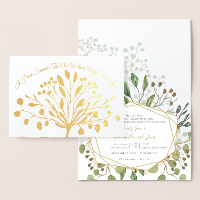 Gold Foil Greenery Faire-part de mariage géométriq (Affichage)