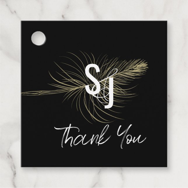 Gold Foil Hand Drawn Wedding Feather Wedding Geschenkanhänger (Vorderseite)