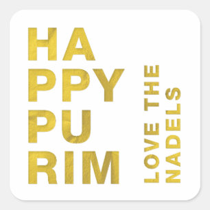Gold Foil Happy Purim Stickers modernes