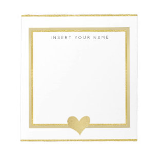 Gold Foil Heart Personalisiert Notepad 5.5" x 6" Notizblock
