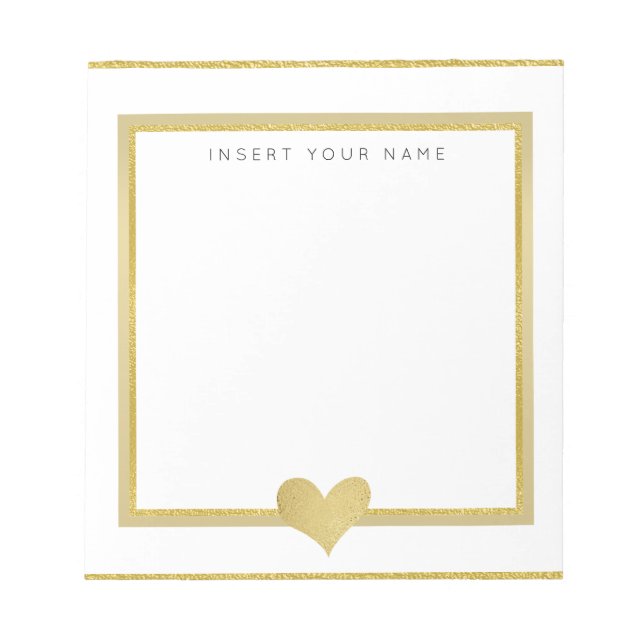 Gold Foil Heart Personalisiert Notepad 5.5" x 6" Notizblock (Vorderseite)