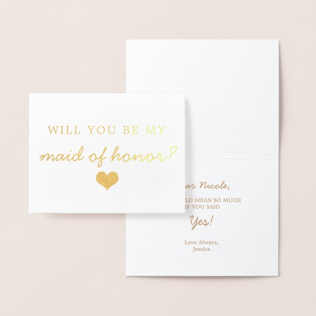 Gold Foil Heart Serez-Vous Ma Carte D'Honneur (Affichage)