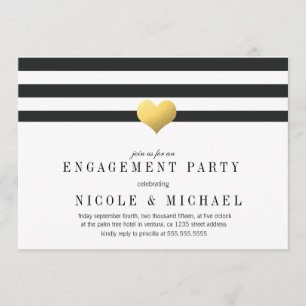 Gold Foil Heart + Stripes Engagement Einladung