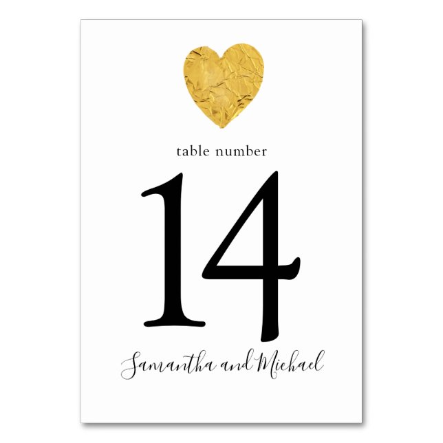 Gold Foil Heart Tischnummer (Vorderseite)