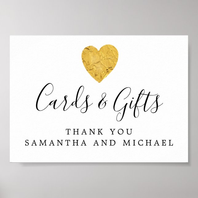Gold Foil Heart Wedding Cards and Gifts Sign Poster (Vorne)