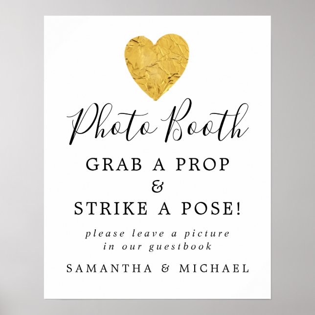 Gold Foil Heart Wedding Foto Booth Sign Poster (Vorne)