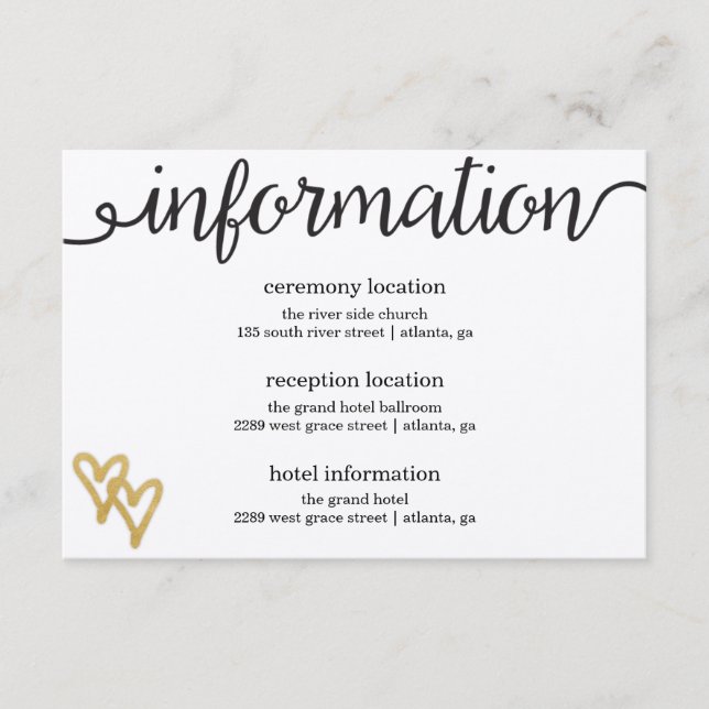 Gold Foil Hearts Carte d'information papier Kraft (Devant)