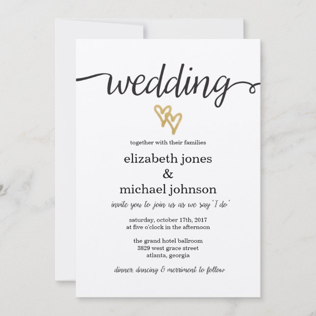 Gold Foil Hearts Kraft Faire-part de mariage en pa (Devant)