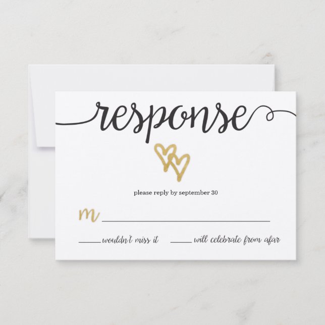 Gold Foil Hearts Kraft Paper Wedding RSVP Card (Vorderseite)