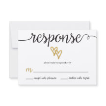 Gold Foil Hearts Kraft Paper Wedding RSVP Card