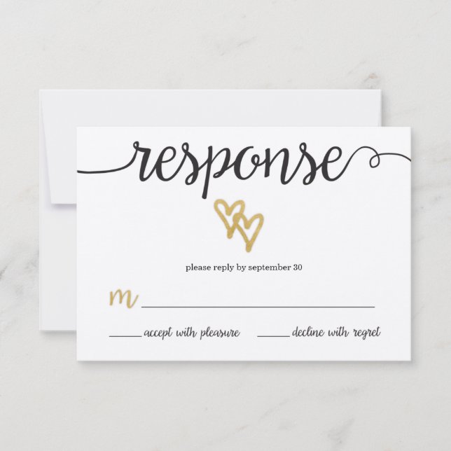Gold Foil Hearts Kraft Papier Mariage Carte RSVP (Devant)