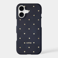 Gold Foil Hearts Muster Navy Blue Monogram