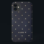 Gold Foil Hearts Muster Navy Blue Monogram Case-Mate iPhone Hülle<br><div class="desc">Niedliche und feminine Handy-Gehäuse mit einem Imitat goldenen Folienkomuster. Personalisieren Sie Ihre eigene Monografie. Diese goldene Folientelefone wird als personalisiertes Geschenk perfekt sein.</div>