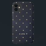 Gold Foil Hearts Muster Navy Blue Monogram Case-Mate iPhone Hülle<br><div class="desc">Niedliche und feminine Handy-Gehäuse mit einem Imitat goldenen Folienkomuster. Personalisieren Sie Ihre eigene Monografie. Diese goldene Folientelefone wird als personalisiertes Geschenk perfekt sein.</div>