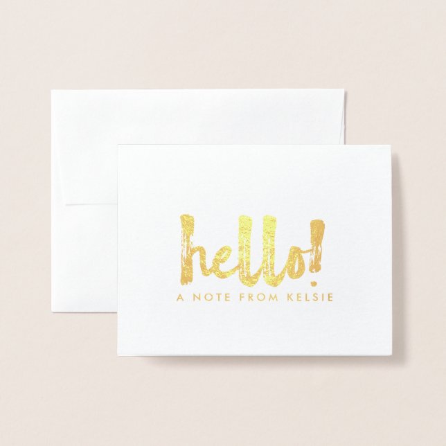 Gold Foil Hello carte de note personnalisée (Devant avec enveloppe)
