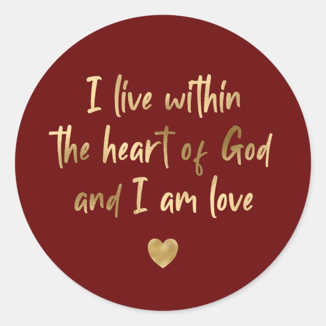 Gold Foil Herz Gottes Inspiration Zitat Red Runder Aufkleber (Vorderseite)