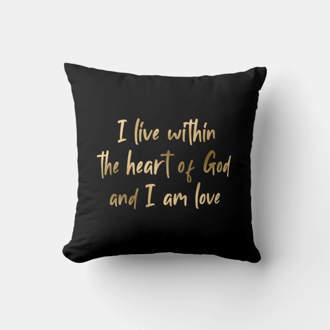 Gold Foil Herz Gottes Inspiration Zitat schwarz Kissen (Vorderseite)
