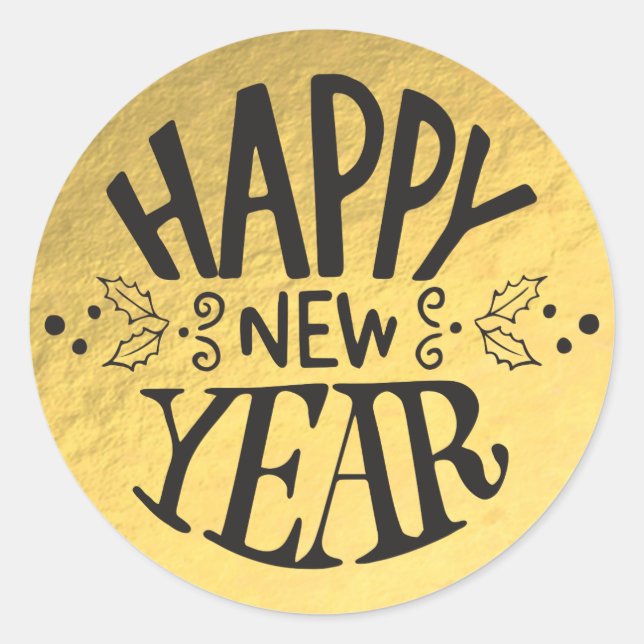 Gold Foil Holiday Glam Skript Glück Neues Jahr Runder Aufkleber (Vorderseite)