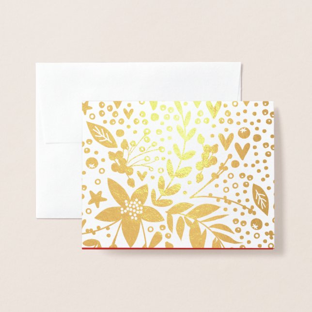 Gold Foil Jolie Festive Flowers Carte de Noël (Devant avec enveloppe)