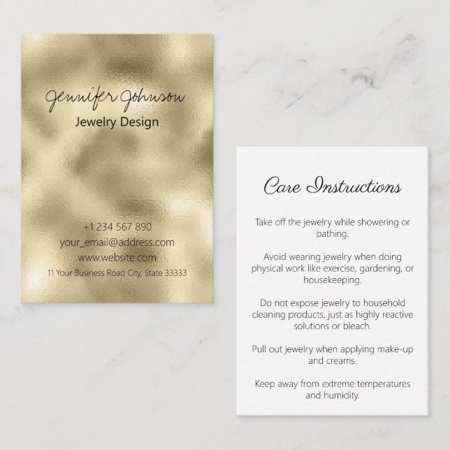 Gold Foil Juwelier Care Cards Visitenkarte (Vorne/Hinten)