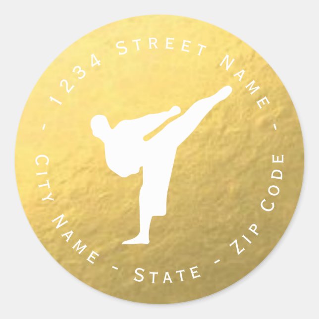 Gold Foil Kickboxing - Adressetikett Runder Aufkleber (Vorderseite)