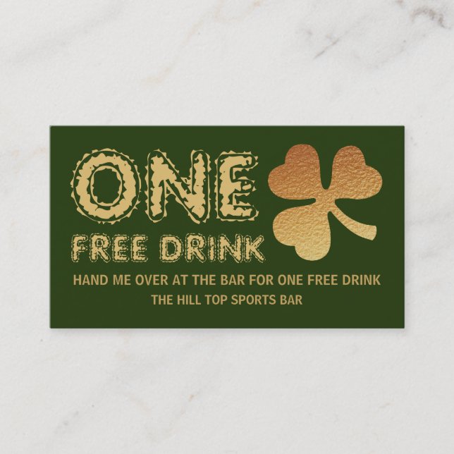 Gold Foil Kleeblatt, St Patrick's Day Drinks Ticke Visitenkarte (Vorderseite)