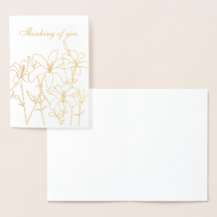 Gold Foil Kontur Lilies Blume Denken Sie an Folienkarte