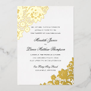 Gold Foil Lace Black and Gold Script Wedding Foil Folieneinladung