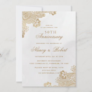 Gold Foil Lace Verziert 50. Hochzeitstag Einladung