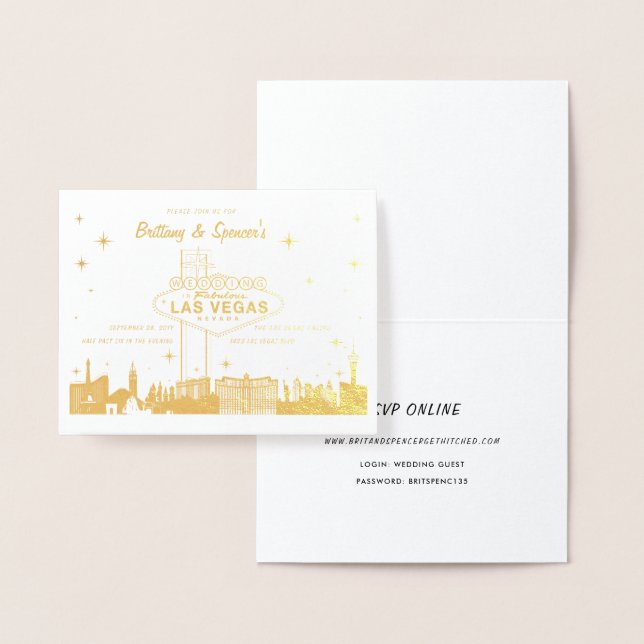 Gold Foil Las Vegas Skyline Einladung zur Hochzeit (Anzeige)