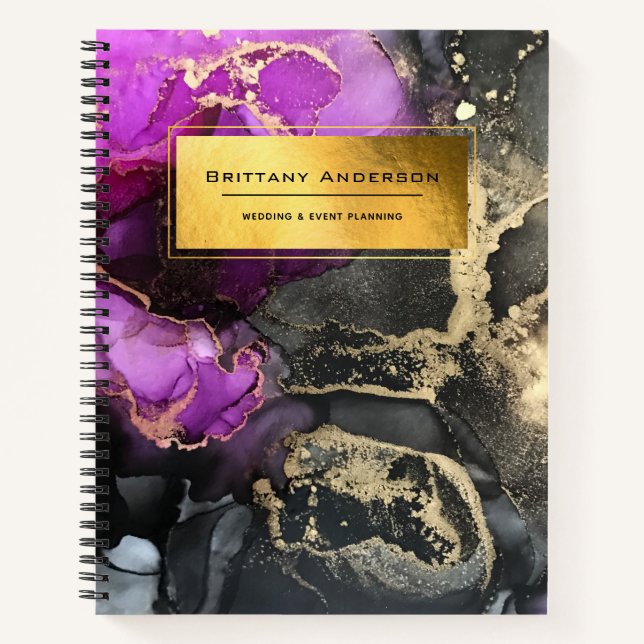 Gold Foil Lila Black Marbling Business Planner Notizbuch (Vorderseite)