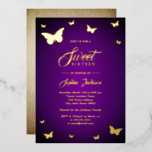 GOLD FOIL Lila Butterfly Sweet 16 Golden Folieneinladung<br><div class="desc">GOLD FOIL Lila Butterfly Sweet 16 Golden Foil Einladung hübscher Sweet 16 Party Einladungen im Kleinen Bayleigh Store!</div>