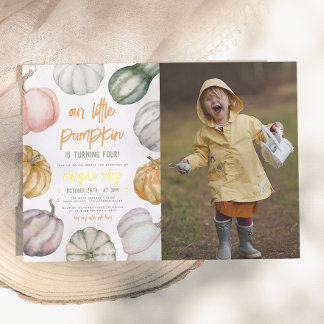 Gold Foil Little Pumpkin Boho Birthday Party Foto Folieneinladung