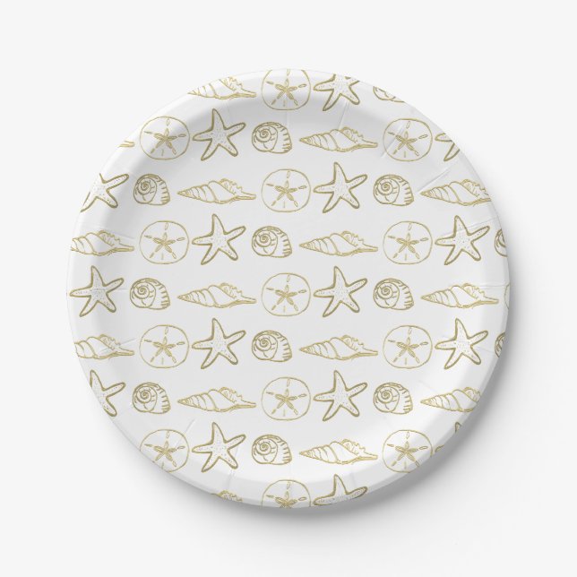 Gold Foil Look Muscheln Chic Beach Elegante Pappteller (Vorderseite)